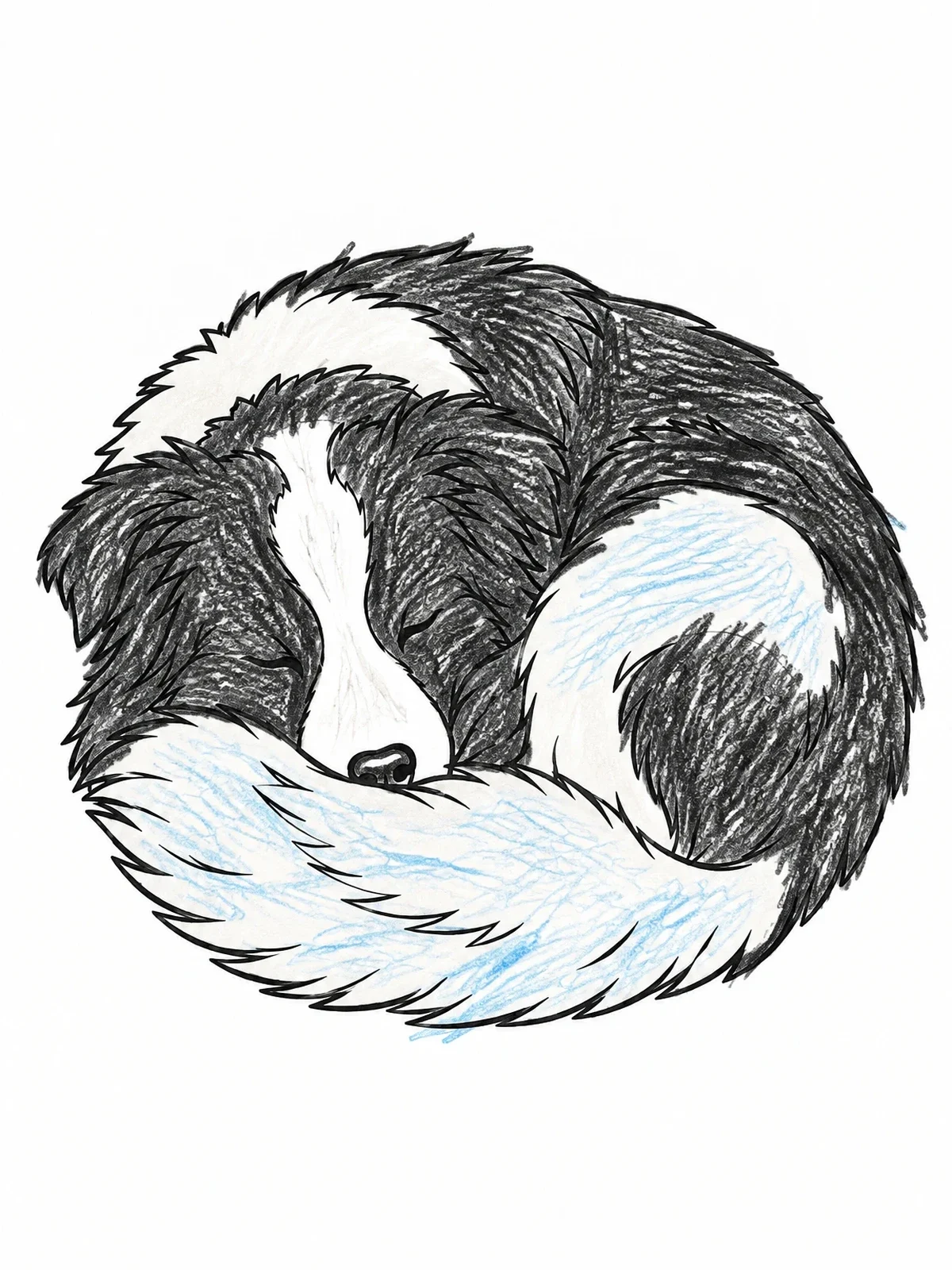 Colored example of the Sleeping Border Collie Curled Up coloring page
