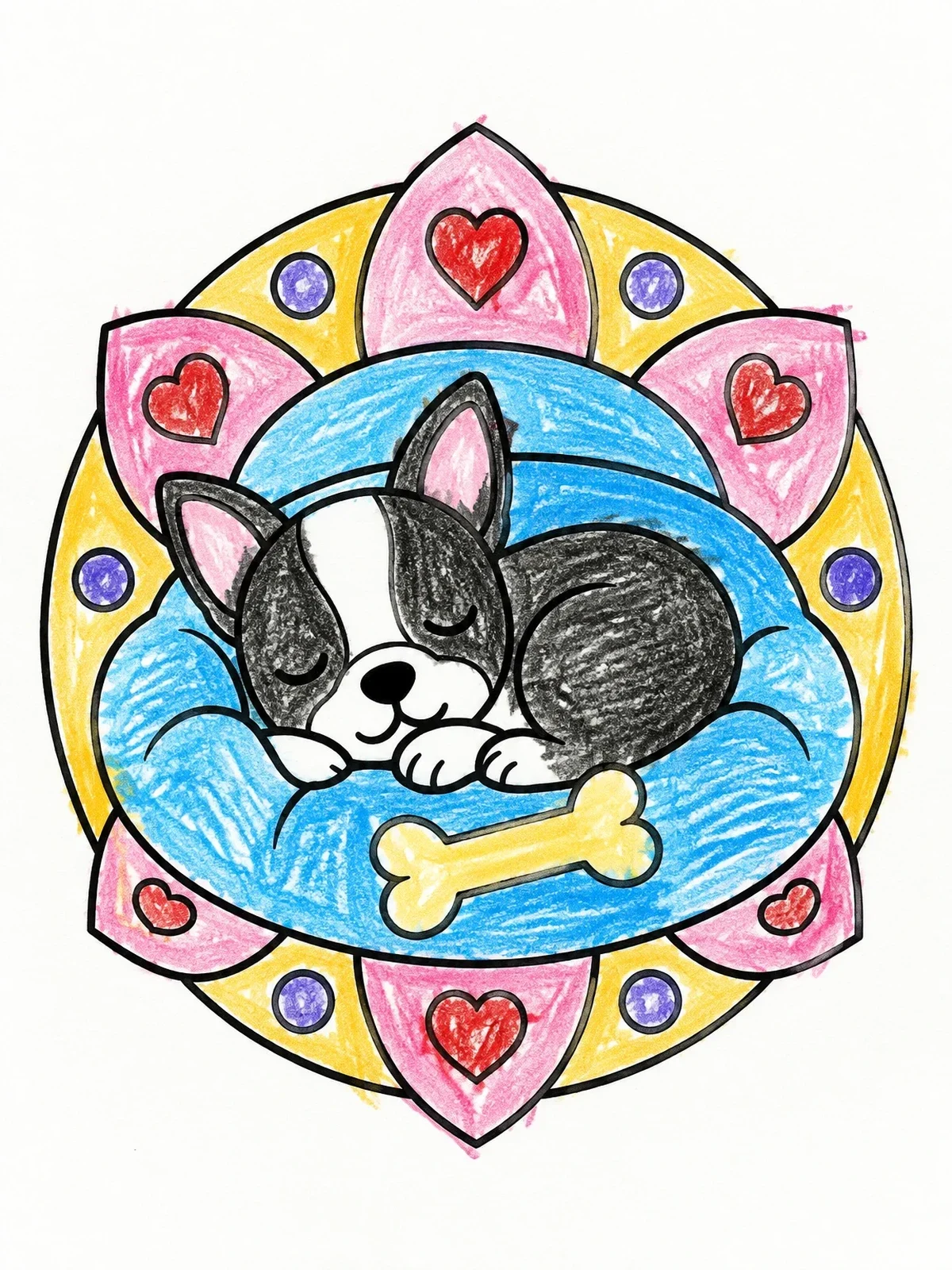 Colored example of the Sleeping Boston Terrier Puppy In Bed coloring page