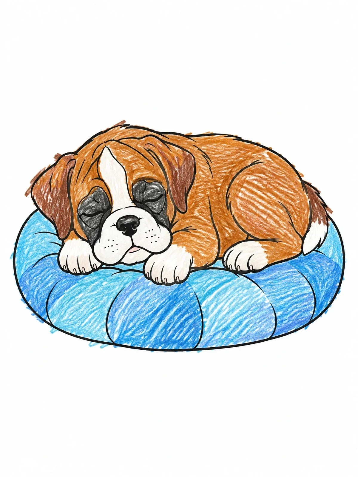 Colored example of the Sleeping Boxer Puppy On Cushion coloring page