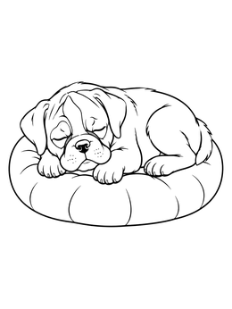 Free printable Sleeping Boxer Puppy On Cushion coloring page