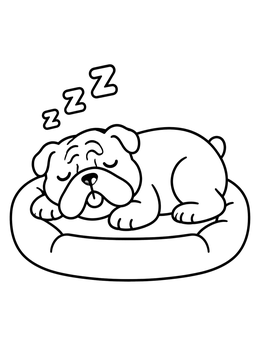 Free printable Sleeping Bulldog On Cozy Bed coloring page