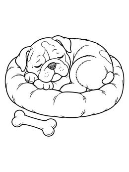 Free printable Sleeping Bulldog Puppy In Bed coloring page