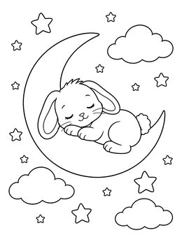 Free printable Sleeping Bunny On Crescent Moon coloring page