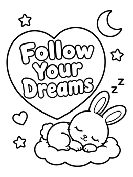 Free printable Sleeping Bunny Follow Your Dreams coloring page