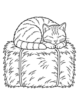 Free printable Sleeping Cat On Hay Bale coloring page