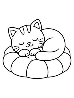 Free printable Sleeping Cat On Quilted Cushion coloring page