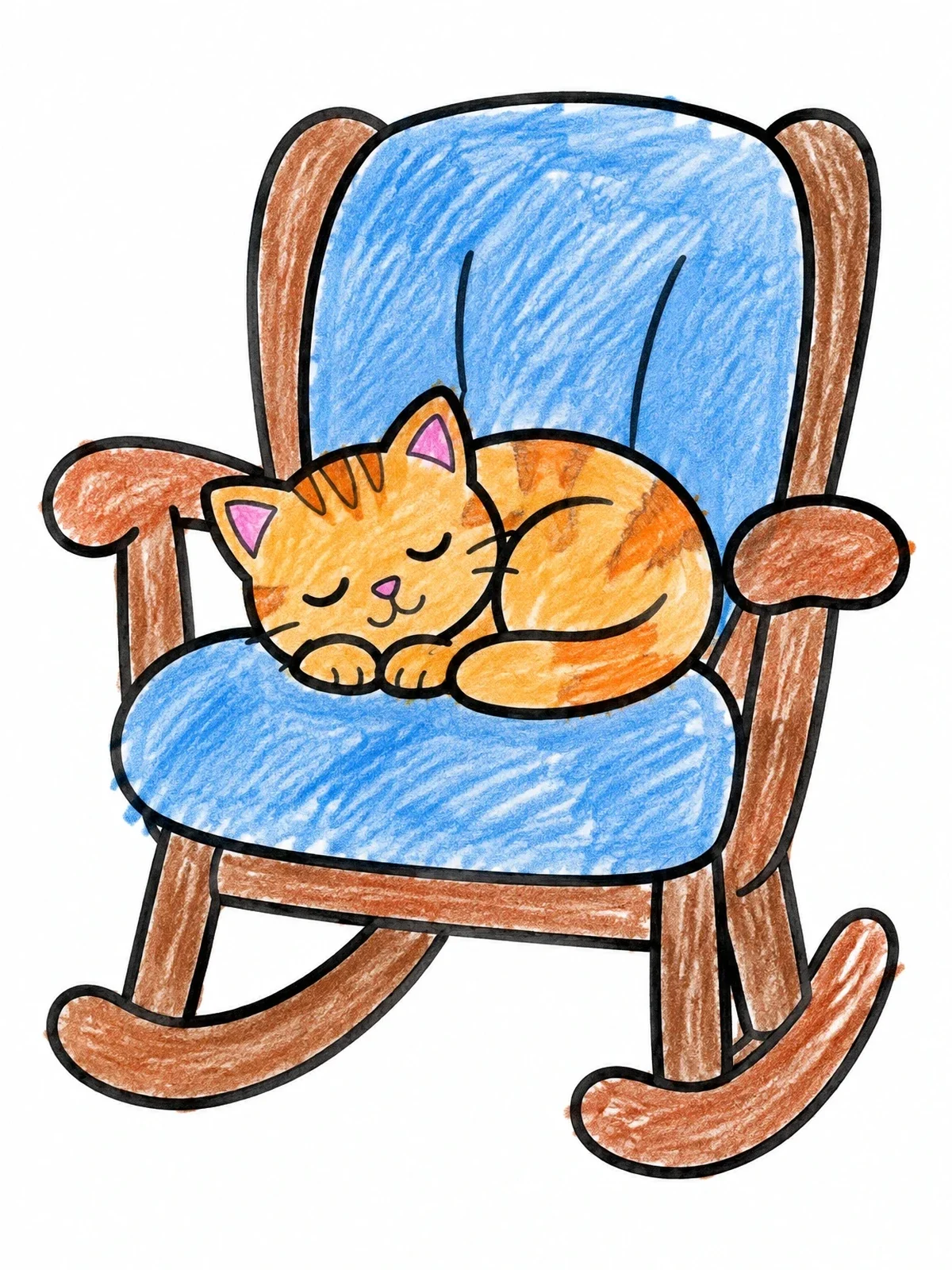 Colored example of the Sleeping Cat On Rocking Chair coloring page