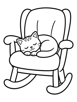 Free printable Sleeping Cat On Rocking Chair coloring page