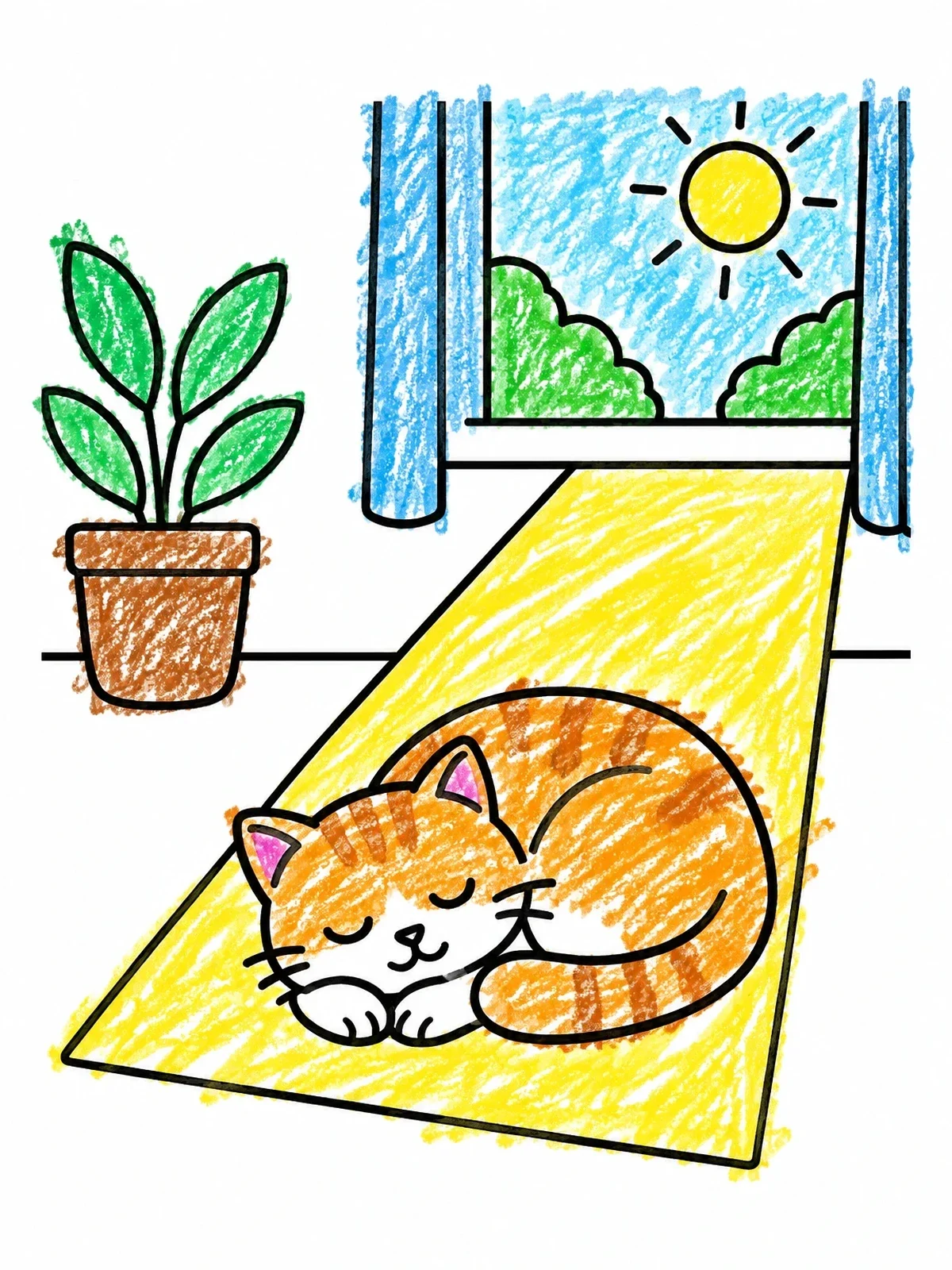 Colored example of the Sleeping Cat In A Sunbeam coloring page