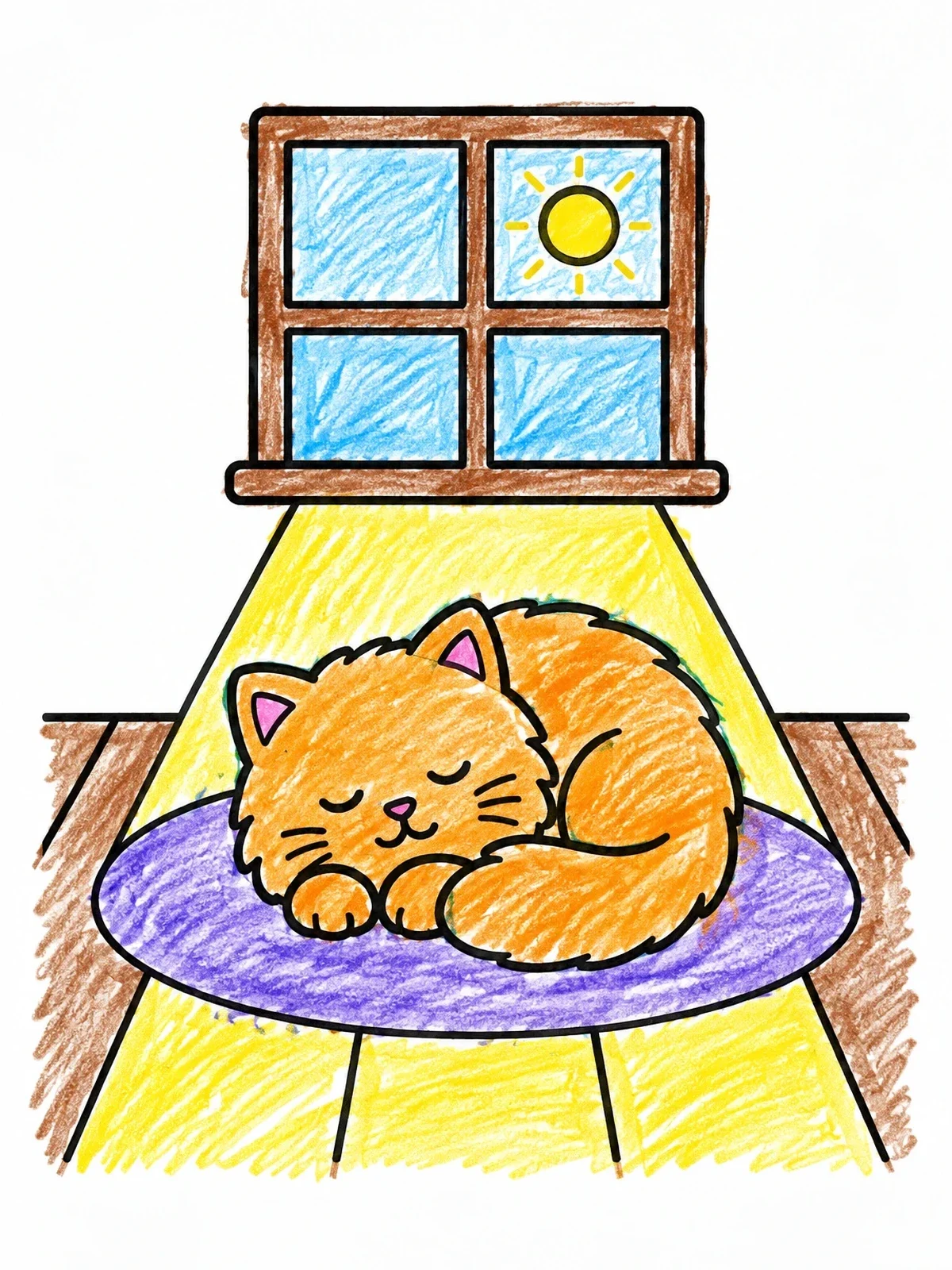 Colored example of the Sleeping Cat In Window Sunbeam coloring page