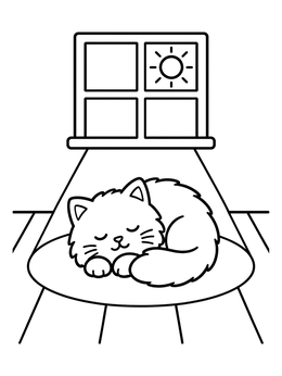 Free printable Sleeping Cat In Window Sunbeam coloring page