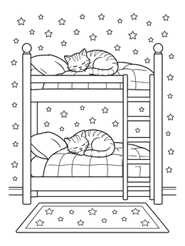 Free printable Sleeping Cats On A Bunk Bed coloring page