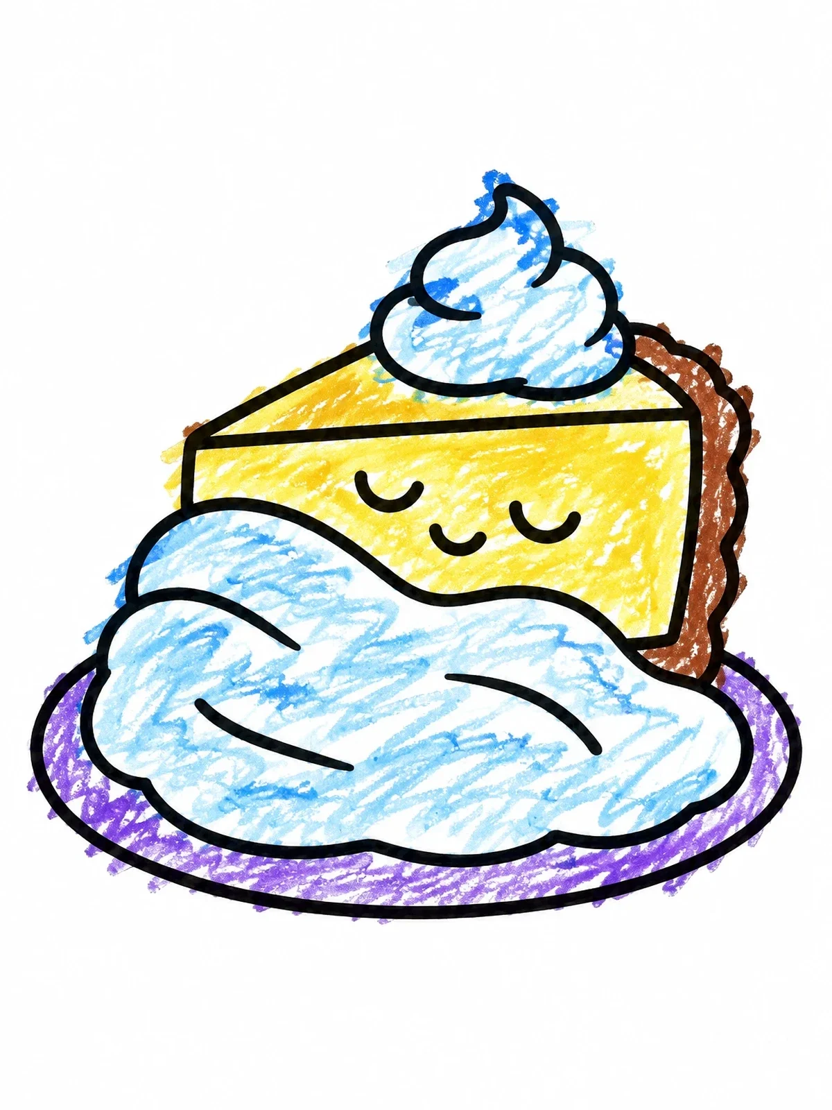 Colored example of the Sleeping Cheesecake Slice With Whipped Cream coloring page