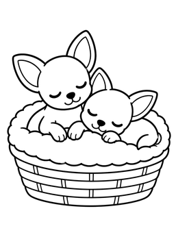 Two sleeping puppies rest cozy in this chihuahua coloring page.
