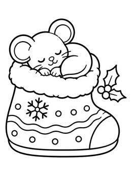 Free printable Sleeping Christmas Mouse In Cozy Boot coloring page