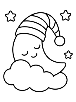 Free printable Sleeping Crescent Moon With Nightcap coloring page