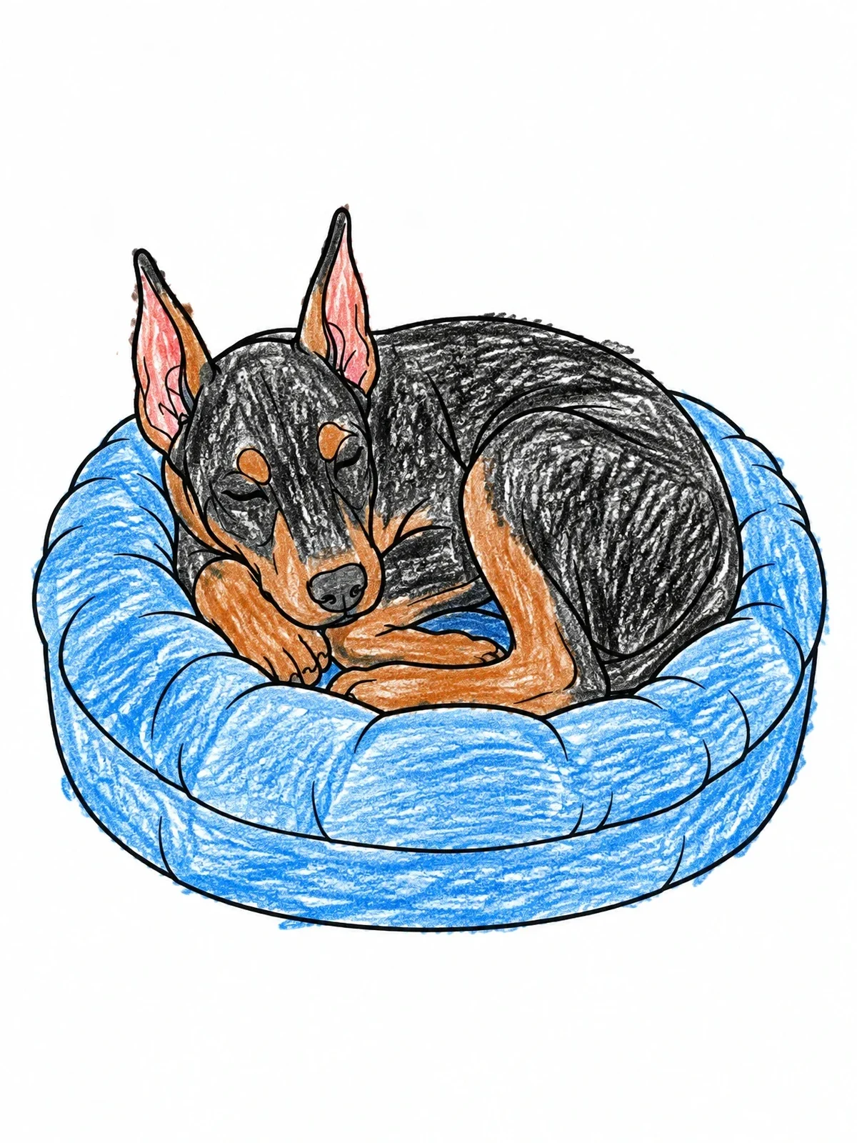 Colored example of the Sleeping Doberman Pinscher In Plush Bed coloring page