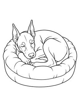 Free printable Sleeping Doberman Pinscher In Plush Bed coloring page