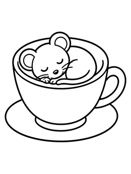 Free printable Sleeping Dormouse In A Teacup coloring page