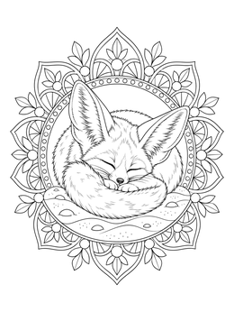 Free printable Sleeping Fennec Fox Mandala coloring page