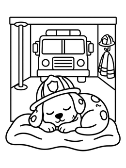 Free printable Sleeping Dalmatian Puppy In Firehouse coloring page