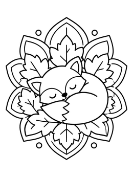 Free printable Sleeping Fox On Autumn Leaves Mandala coloring page