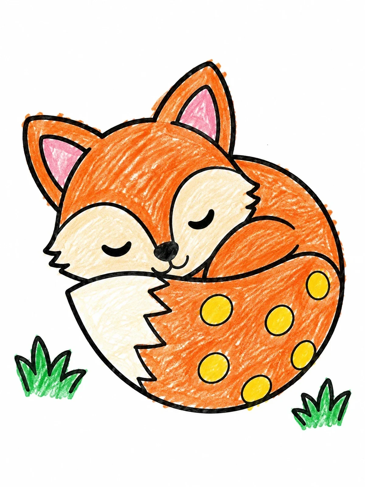 Colored example of the Sleeping Fox Dot Marker Art coloring page