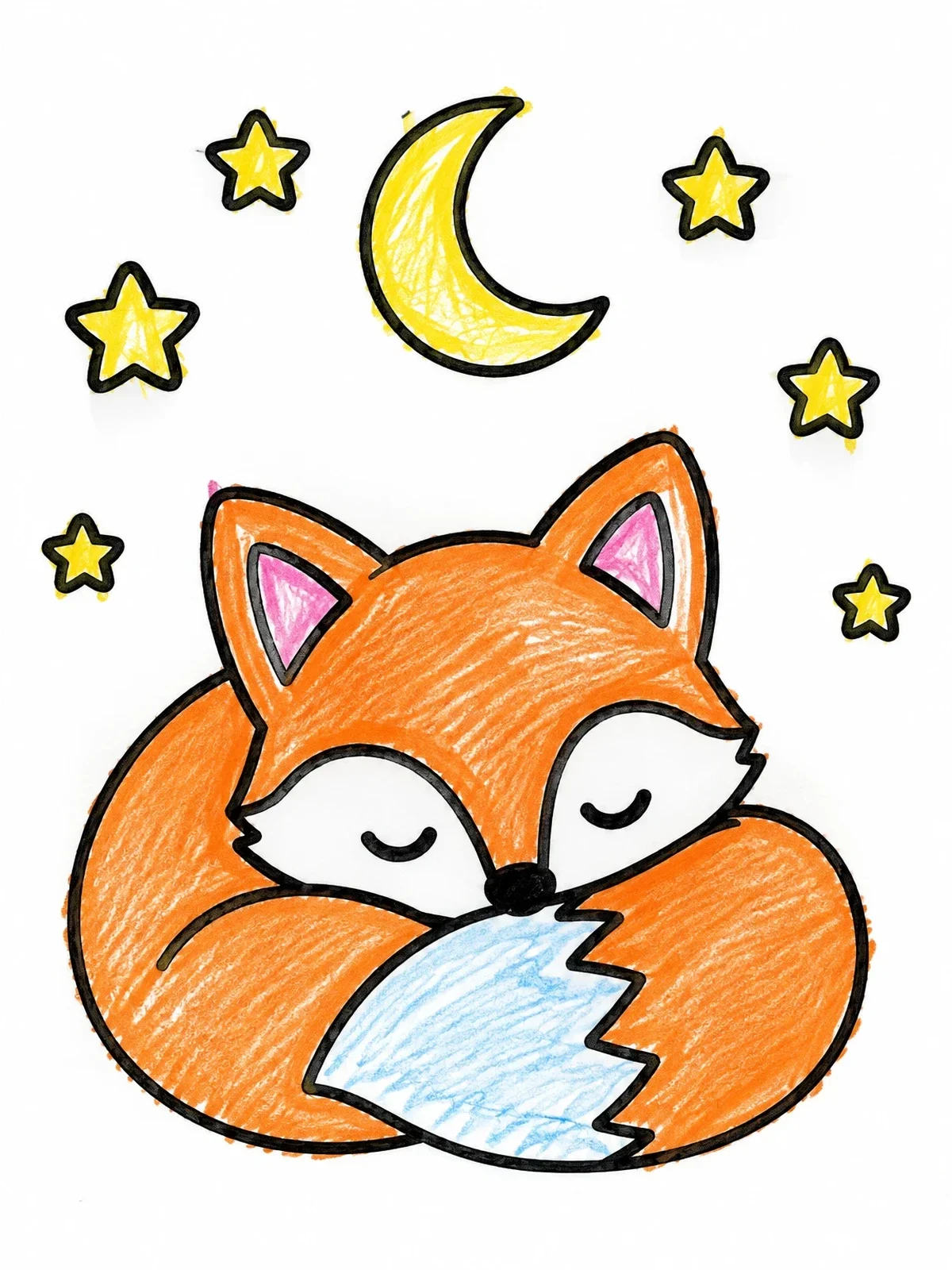 Colored example of the Sleeping Fox Under The Moon coloring page