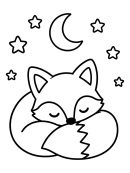 Free printable Sleeping Fox Under The Moon coloring page