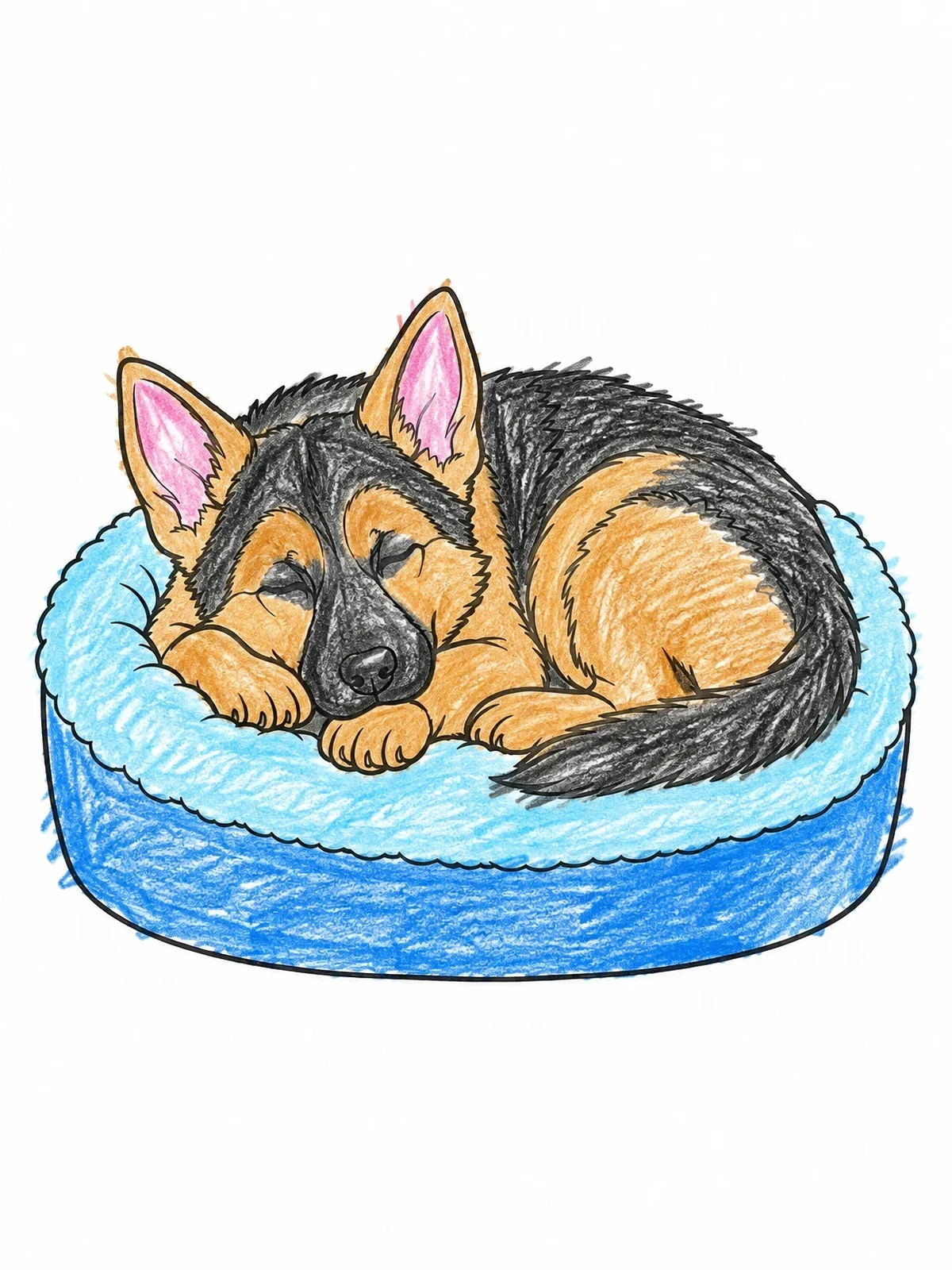 Colored example of the Sleeping German Shepherd Puppy In Bed coloring page