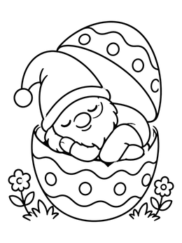 Free printable Sleeping Gnome Inside Easter Egg coloring page
