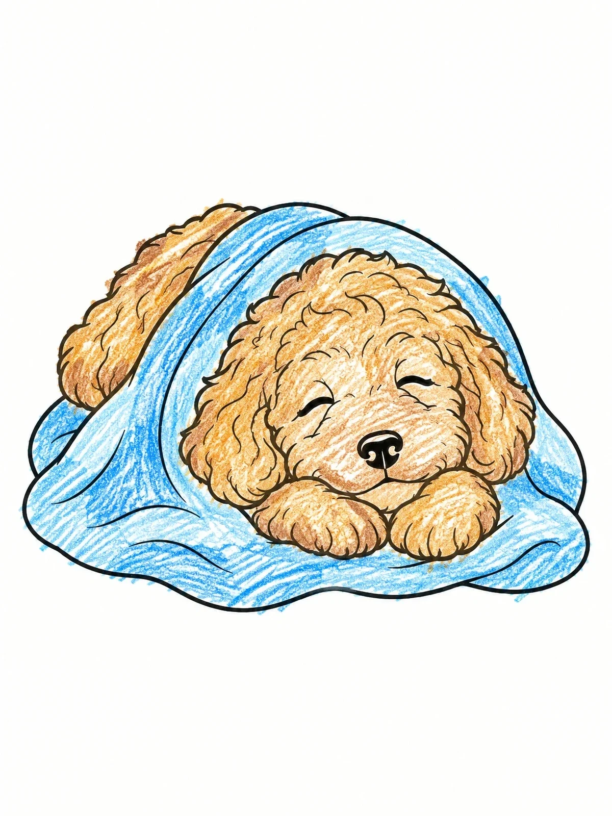 Colored example of the Sleeping Goldendoodle Puppy Under Blanket coloring page