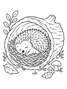 Free printable Sleeping Hedgehog In Cozy Log coloring page