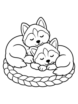Free printable Husky Puppies Sleeping On Rug coloring page
