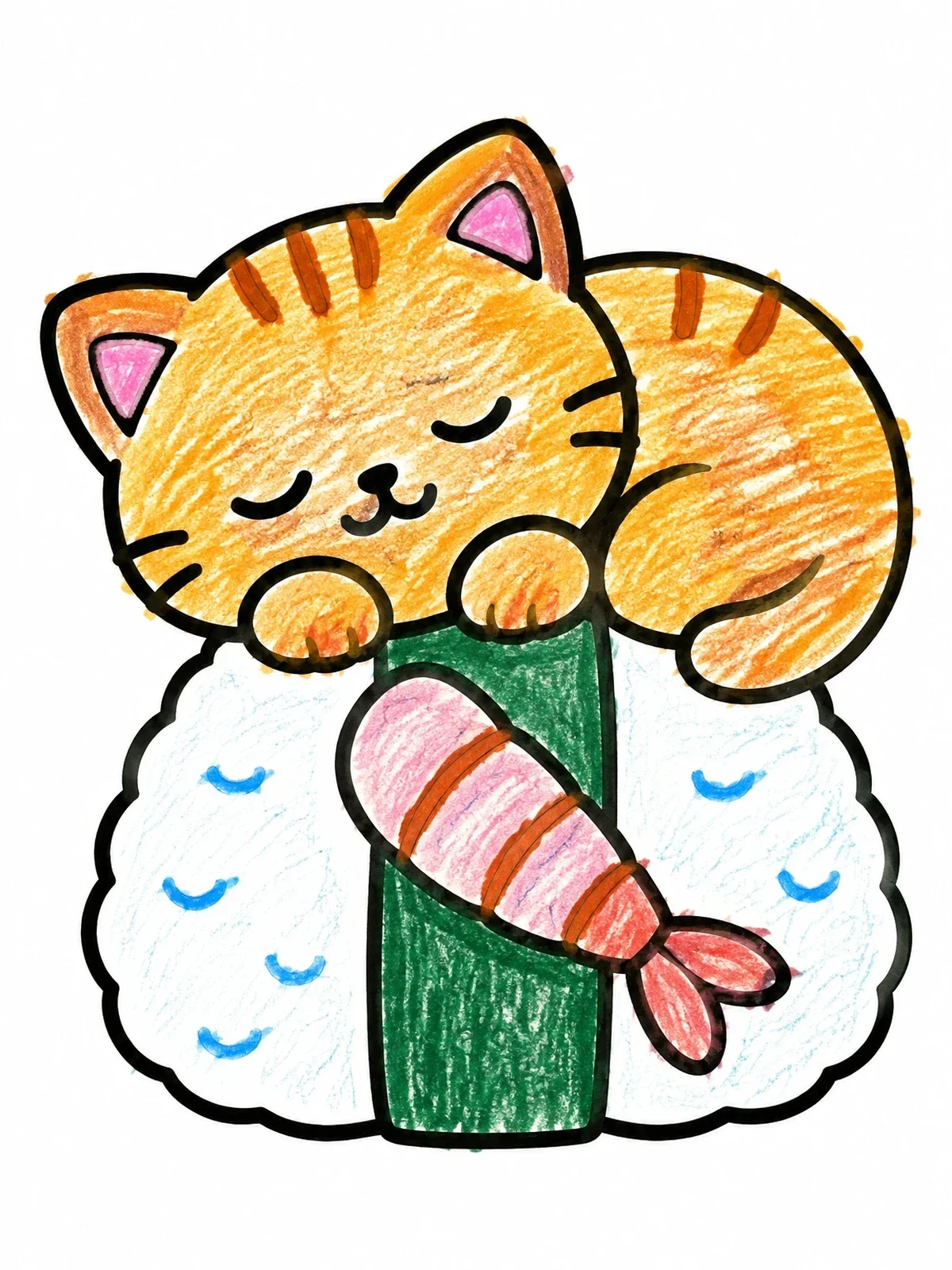 Colored example of the Sleeping Kitten On Sushi Rice Ball coloring page