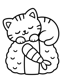 Free printable Sleeping Kitten On Sushi Rice Ball coloring page