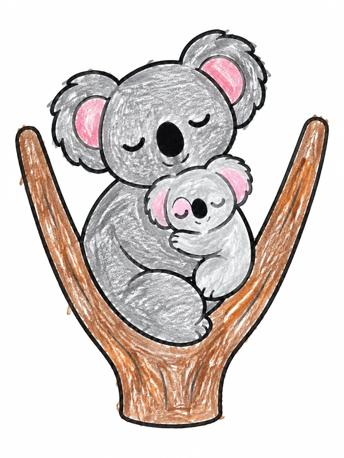 Colored example of the Sleeping Koala Mother And Joey coloring page