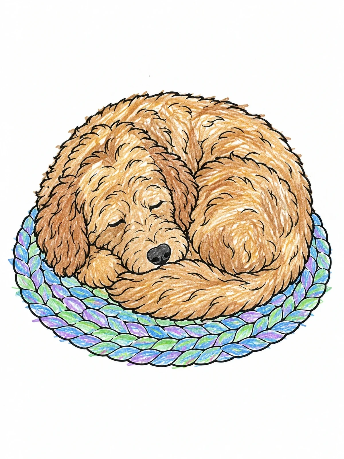 Colored example of the Sleeping Curly Labradoodle On Woven Rug coloring page