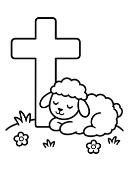 Free printable Sleeping Lamb By A Wooden Cross coloring page