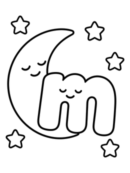 Free printable Sleeping Letter M And Crescent Moon coloring page