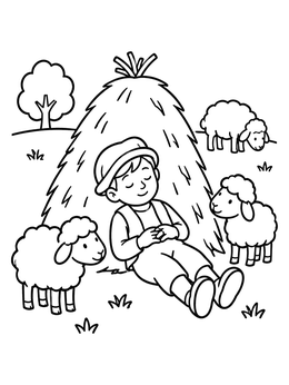 Free printable Little Boy Sleeping By A Haystack coloring page
