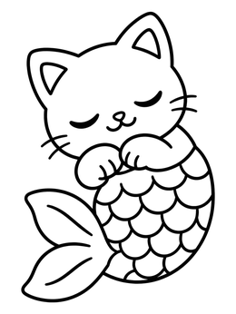 Free printable Sleeping Mermaid Kitten coloring page
