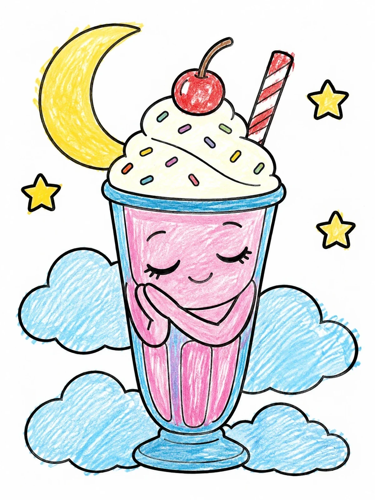 Colored example of the Sleeping Milkshake Under The Moon coloring page