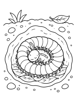Free printable Sleeping Millipede In Cozy Burrow coloring page