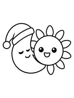 Free printable Sleeping Moon And Cheerful Sun coloring page
