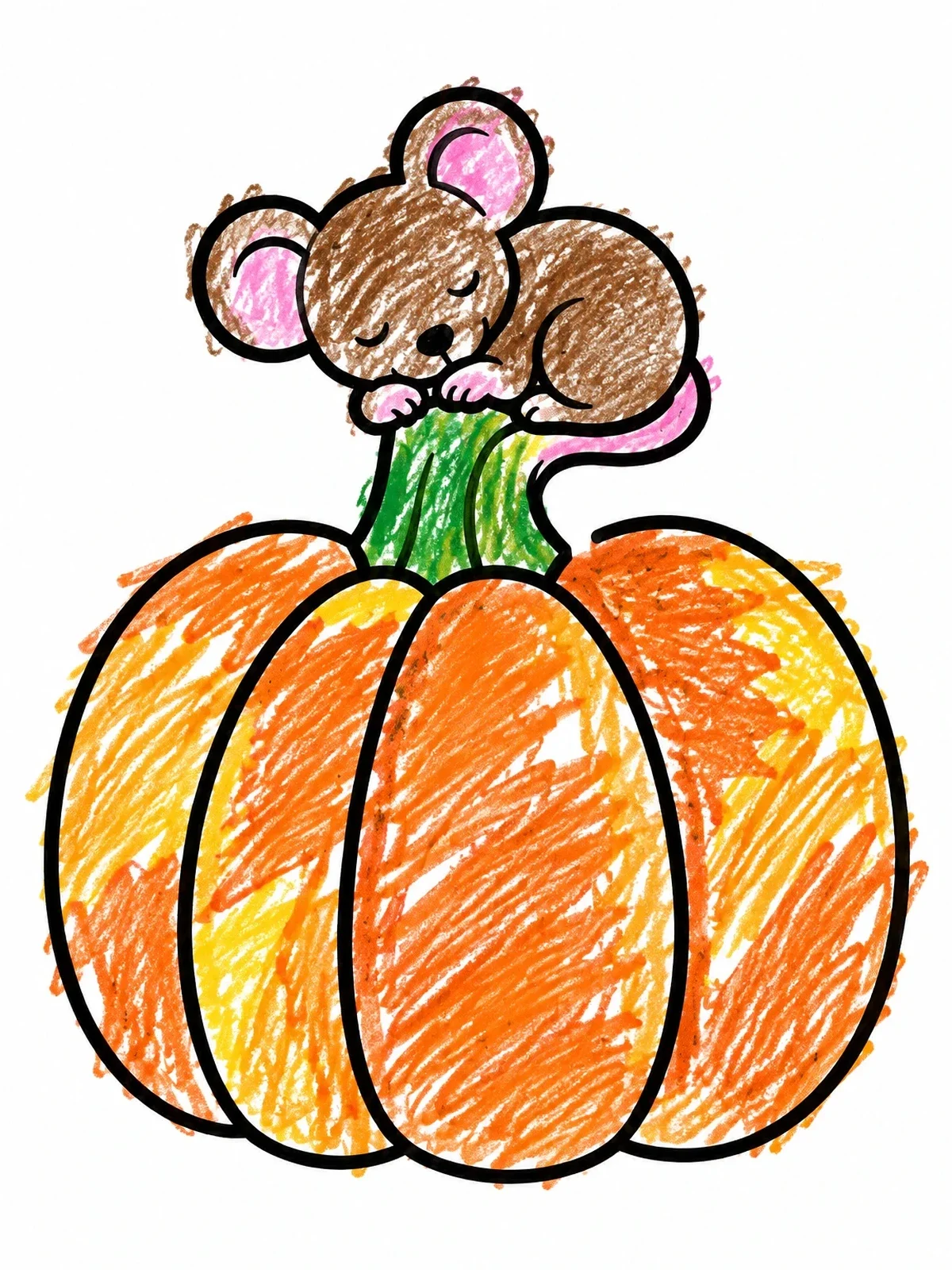 Colored example of the Sleeping Mouse On A Pumpkin coloring page