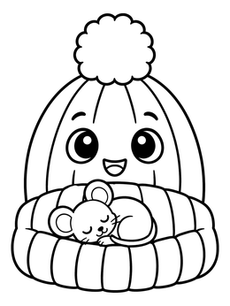 Free printable Cute Mouse Sleeping In Winter Hat coloring page