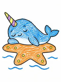 Sleeping Narwhal On A Starfish Coloring Page
