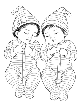 Sleeping babies resting peacefully in this adorable twin coloring page.