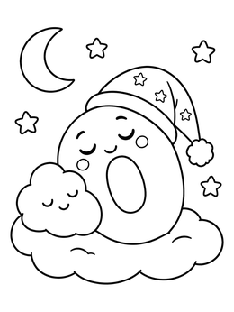 Free printable Sleeping Number Zero On A Cloud coloring page